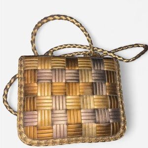 Elegant leather Gold, silver and Brown Bag